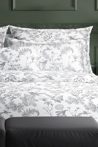 Parure de couette en satin de coton 80 fils/cm² Colibri floral - Noir et gris