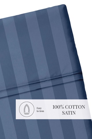 Drap plat en satin de coton 80 fils/cm² Dobby - Bleu marine