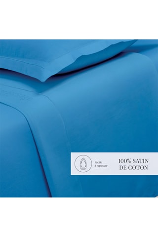 Drap plat en satin de coton 80 fils/cm²  - Bleu