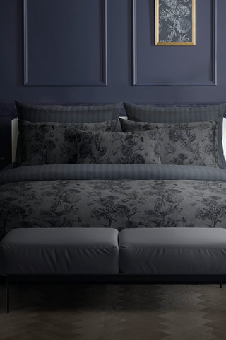 Drap plat en satin de coton 80 fils/cm² Jardin Botanique - Anthracite