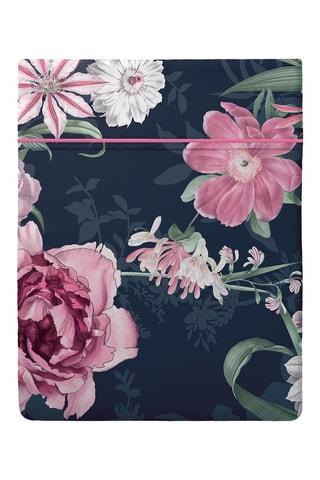 Drap plat en satin de coton 80 fils/cm² Eclat nocturne - Bleu foncé et rose