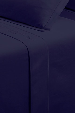 Drap plat en satin de coton 80 fils/cm² Uni - Bleu foncé