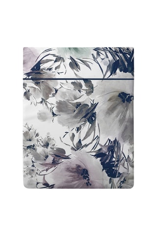 Drap plat en satin de coton 80 fils/cm² Erodium - Blanc et bleu