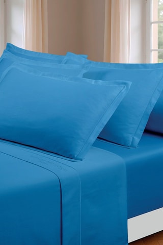 Parure de draps en satin de coton 80 fils/cm² Uni - Bleu