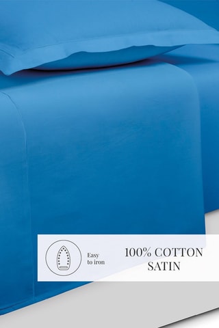 Parure de draps en satin de coton 80 fils/cm² Uni - Bleu