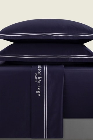 Parure de draps en satin de coton 80 fils/cm² Paris - Bleu foncé et blanc