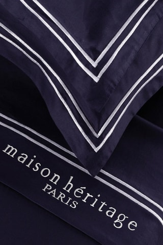 Parure de draps en satin de coton 80 fils/cm² Paris - Bleu foncé et blanc