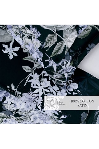 Parure de draps en satin de coton 80 fils/cm²  Hortensia - Bleu foncé