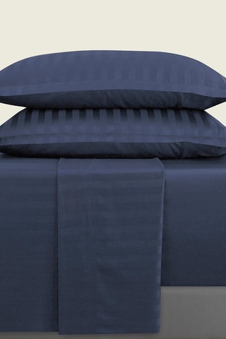 Parure de draps en satin de coton Dobby - 80 fils/cm² - Bleu foncé