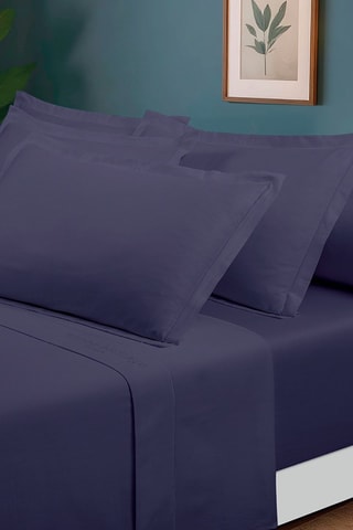 Parure de draps en satin de coton - 80 fils/cm² Uni - Bleu marine