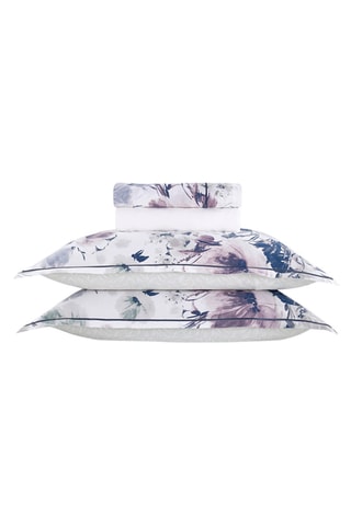 Parure de draps en satin de coton 80 fils/cm² Erodium - Blanc et bleu marine