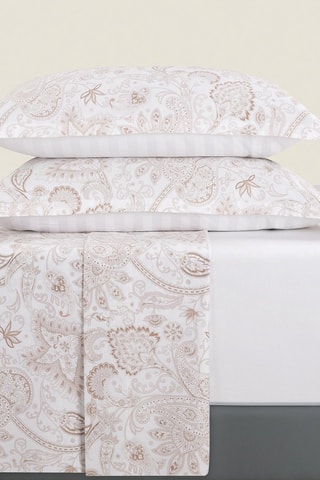 Parure de draps en satin de coton 80 fils/cm² Indienne - Taupe et blanc
