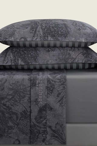 Parure de draps en satin de coton 80 fils/cm² Jardin botanique - Gris foncé