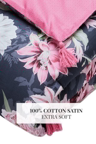 Edredon en satin de coton 80 fils/cm² Eclat nocturne - Bleu foncé et rose