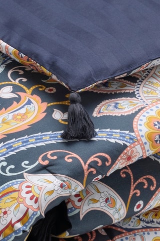 Edredon en satin de coton 80 fils/cm² Indienne - Bleu marine et orange