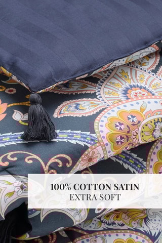 Edredon en satin de coton 80 fils/cm² Indienne - Bleu marine et orange