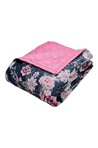 Couvre-lit en satin de coton 80 fils/cm² Eclat nocturne - Bleu marine et rose