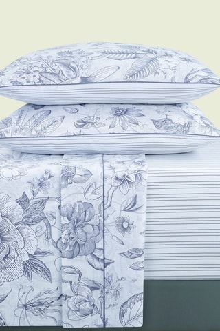 Parure de draps en satin de coton 80 fils/cm² Fleurs esquissées -Blanc