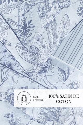 Parure de draps en satin de coton 80 fils/cm² Fleurs esquissées -Blanc