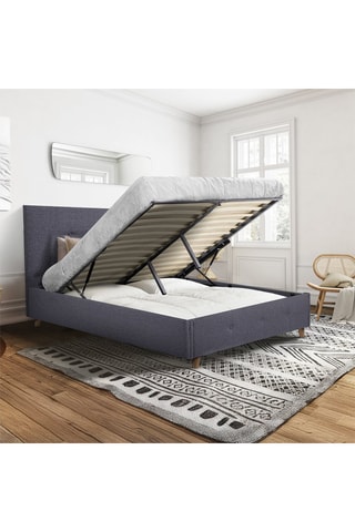 Letto contenitore Mala in tessuto grigio con rete e testiera 160x200cm