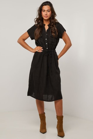 Abito a camicia in lino - Nero