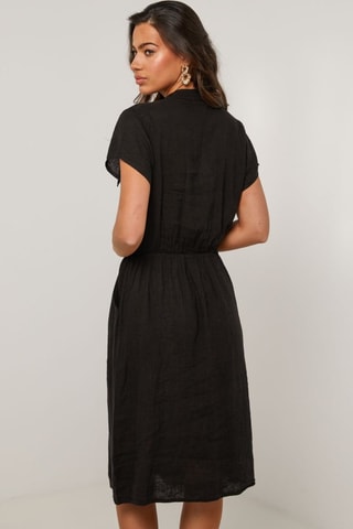 Abito a camicia in lino - Nero