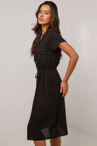 Abito a camicia in lino - Nero