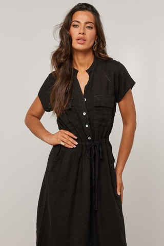 Abito a camicia in lino - Nero