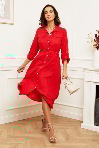 Abito a camicia in lino - Rosso
