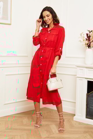 Abito a camicia in lino - Rosso
