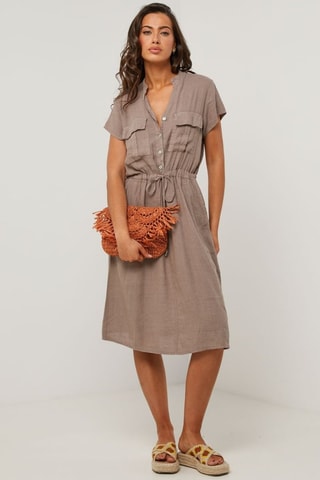 Abito a camicia in lino - Grigio