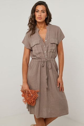 Abito a camicia in lino - Grigio