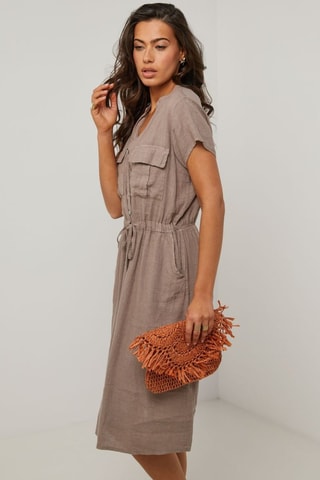 Abito a camicia in lino - Grigio