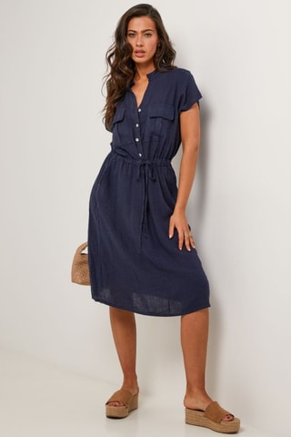 Abito a camicia in lino - Blu