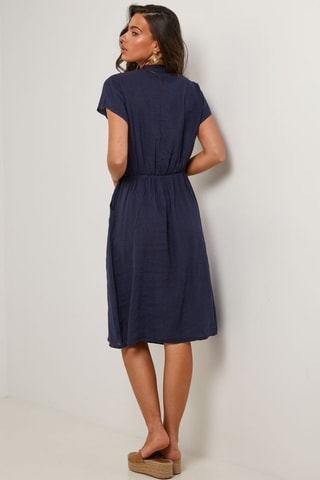 Abito a camicia in lino - Blu