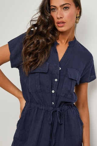 Abito a camicia in lino - Blu