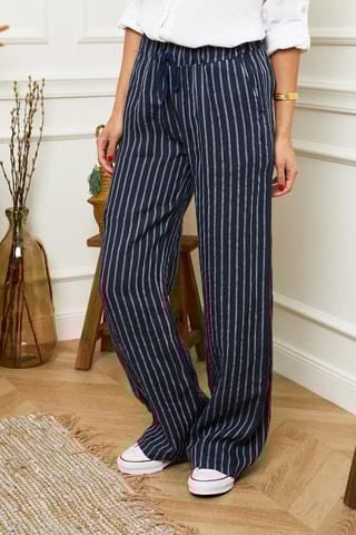 Pantaloni wide legs in lino - Blu