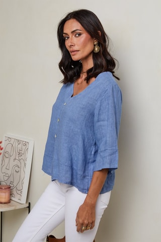 Blusa in lino - Blu