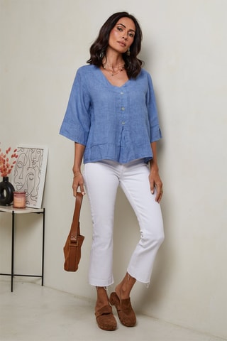 Blusa in lino - Blu