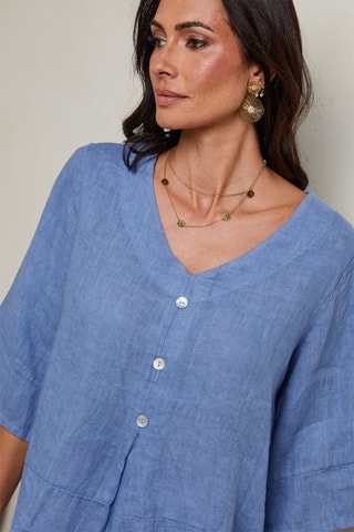Blusa in lino - Blu