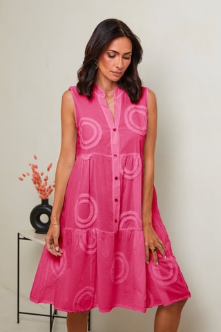 Abito a camicia senza maniche in lino - Rosa