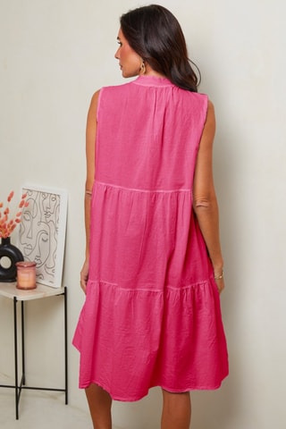 Abito a camicia senza maniche in lino - Rosa