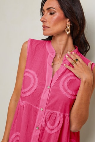 Abito a camicia senza maniche in lino - Rosa