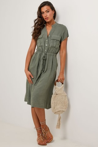 Abito a camicia in lino - Verde