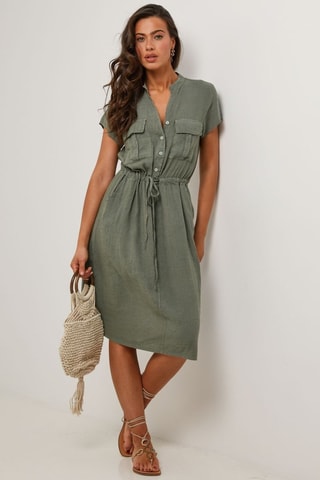 Abito a camicia in lino - Verde