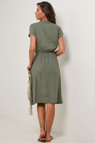 Abito a camicia in lino - Verde