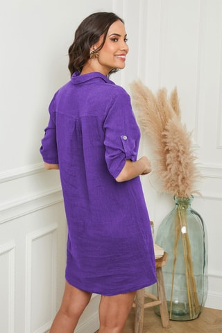 Abito a camicia corto in lino - Viola
