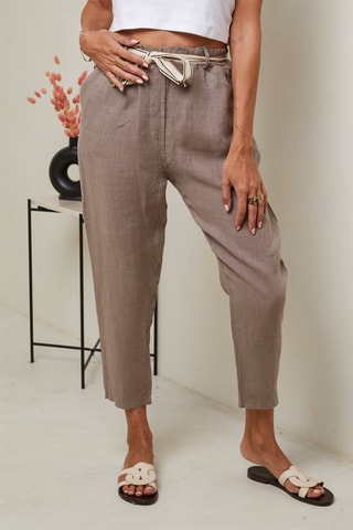 Pantaloni 7/8 a vita alta - Beige scuro