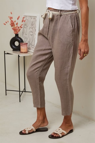 Pantaloni 7/8 a vita alta - Beige scuro