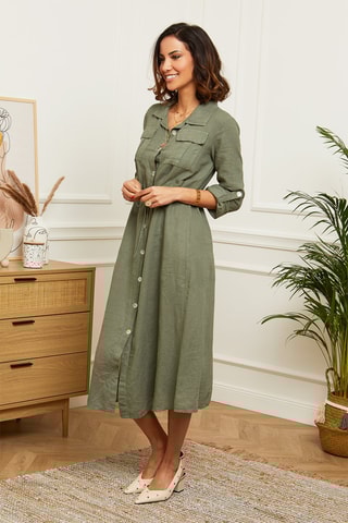 Abito a camicia in lino - Verde